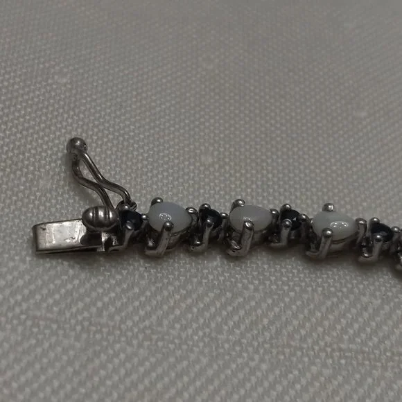 Sterling Silver Bracelet with Opals and Blue Rhinestones - Picture 11 of 14